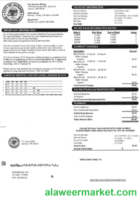 USA CITY OF JACKSON business utility bill Word and PDF template